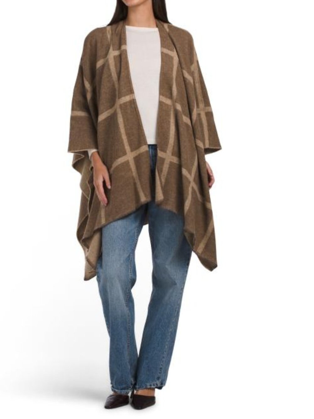 CBM Made In Italy Beige Wide Pane Ruana